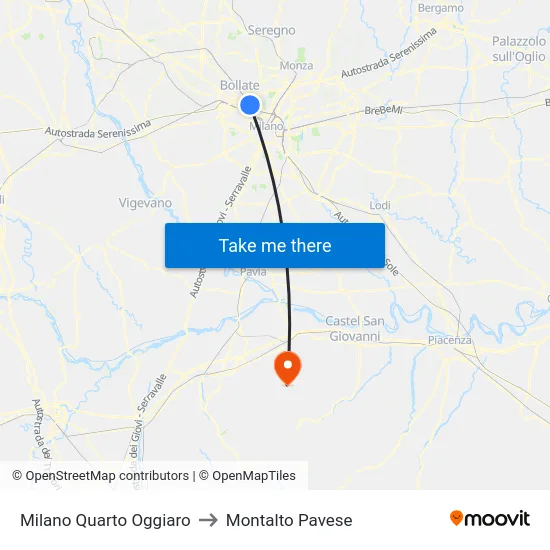 Milano Quarto Oggiaro to Montalto Pavese map