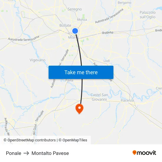 Ponale to Montalto Pavese map