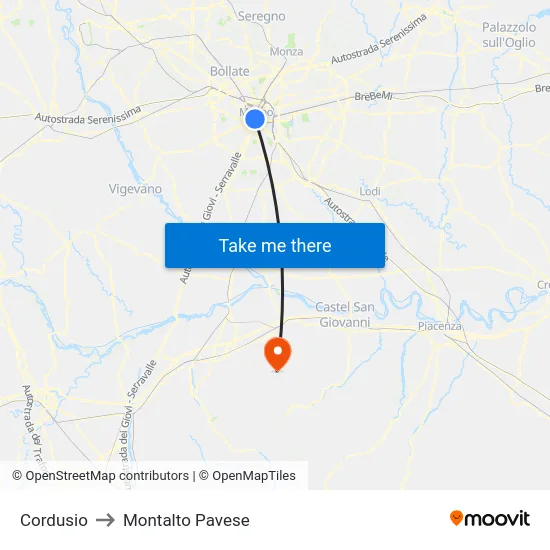 Cordusio to Montalto Pavese map