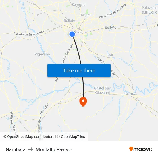 Gambara to Montalto Pavese map