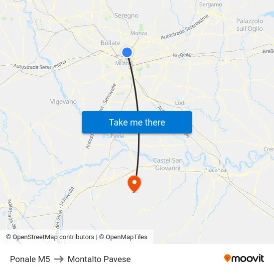 Ponale M5 to Montalto Pavese map