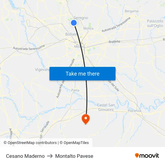 Cesano Maderno to Montalto Pavese map