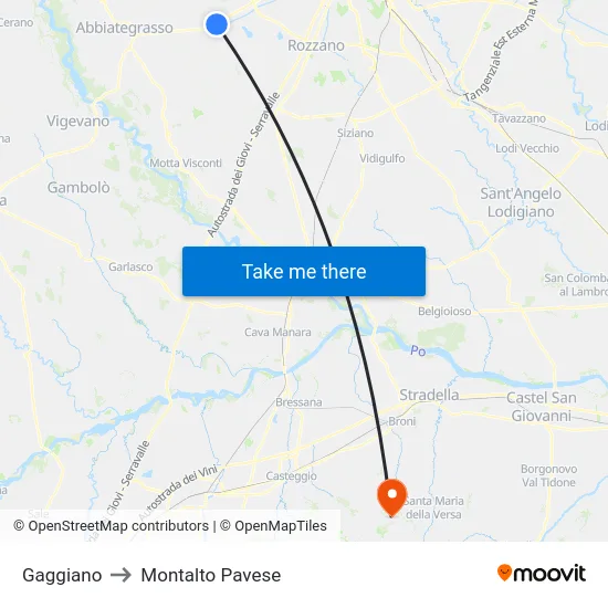 Gaggiano to Montalto Pavese map