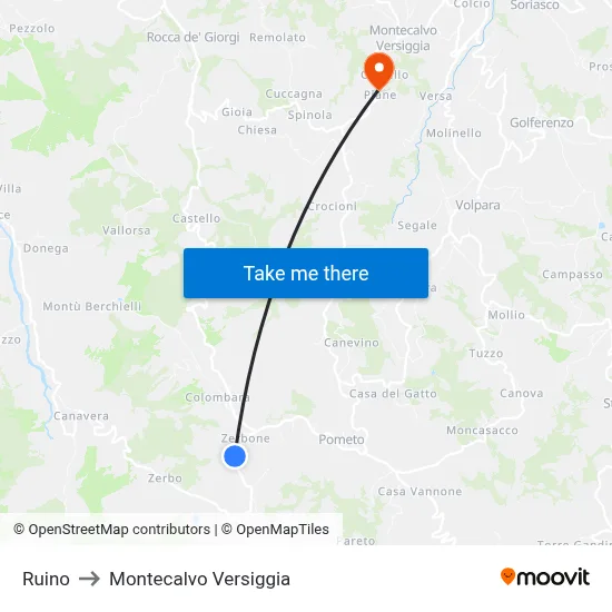 Ruino to Montecalvo Versiggia map