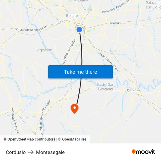 Cordusio to Montesegale map