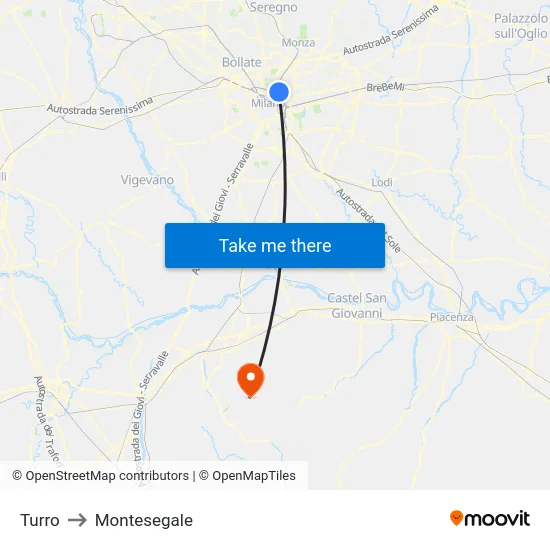 Turro to Montesegale map