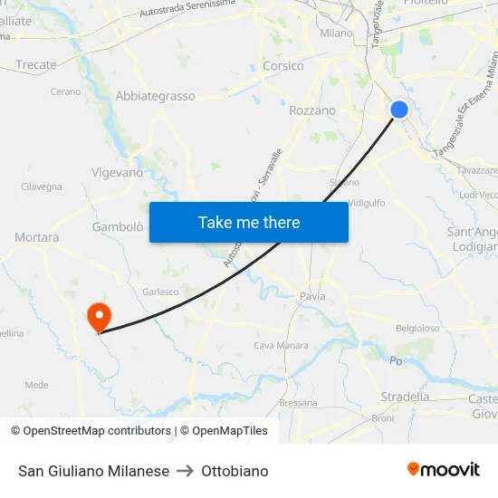 San Giuliano Milanese to Ottobiano map