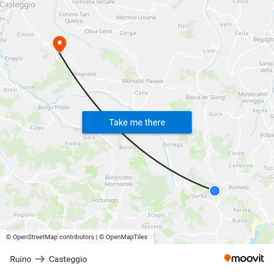 Ruino to Casteggio map