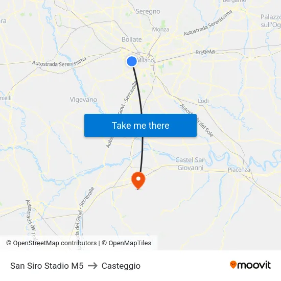 San Siro Stadio M5 to Casteggio map