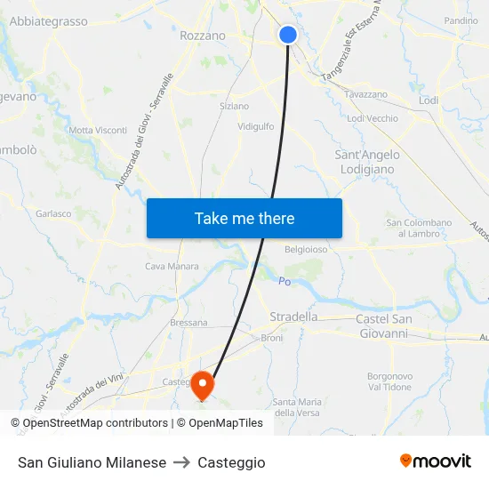 San Giuliano Milanese to Casteggio map