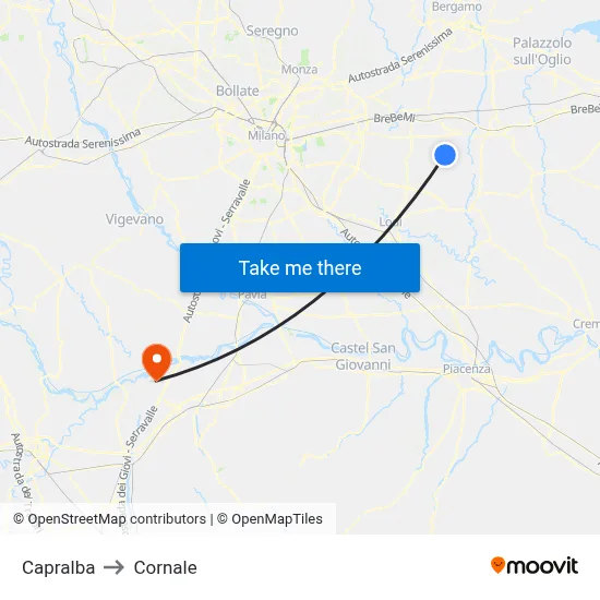 Capralba to Cornale map