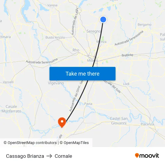 Cassago Brianza to Cornale map