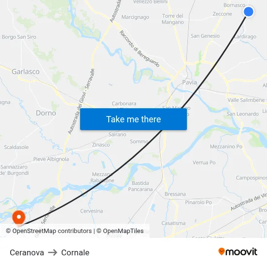 Ceranova to Cornale map