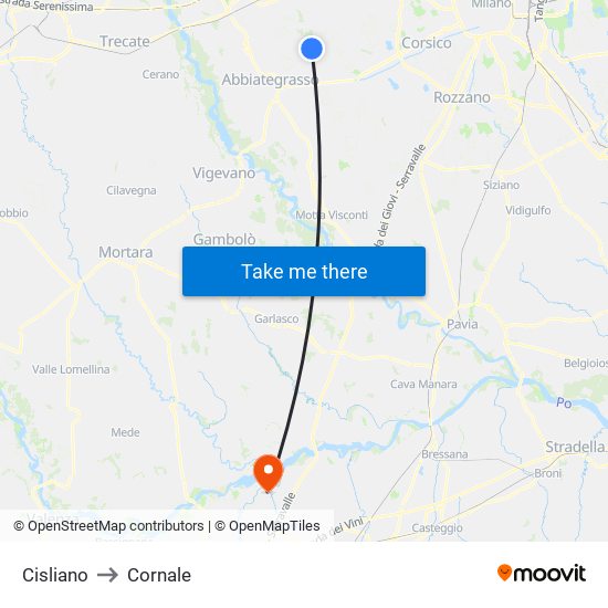 Cisliano to Cornale map