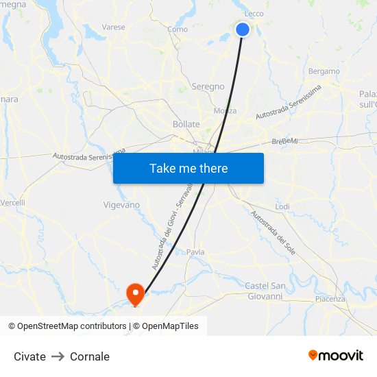 Civate to Cornale map