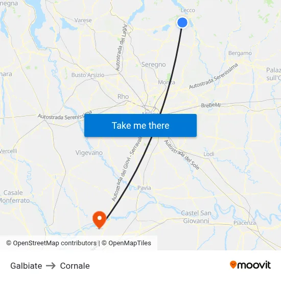 Galbiate to Cornale map