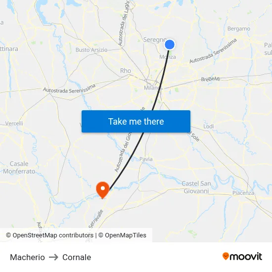 Macherio to Cornale map
