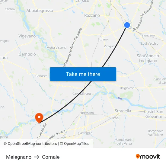Melegnano to Cornale map