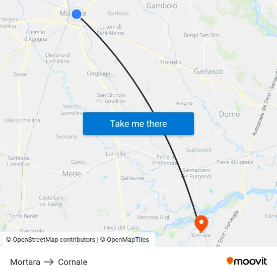 Mortara to Cornale map