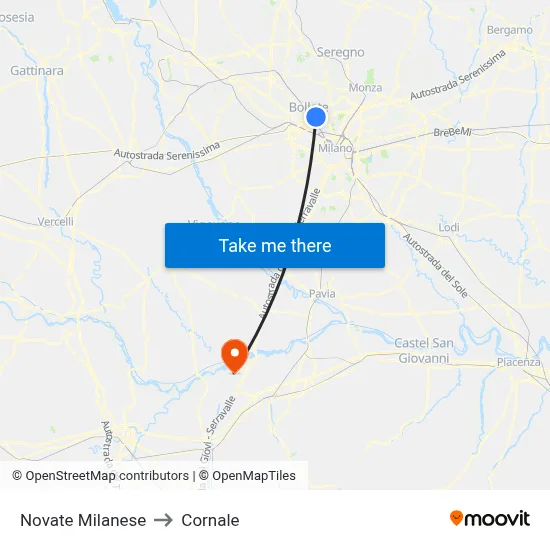 Novate Milanese to Cornale map