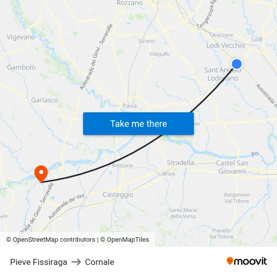 Pieve Fissiraga to Cornale map