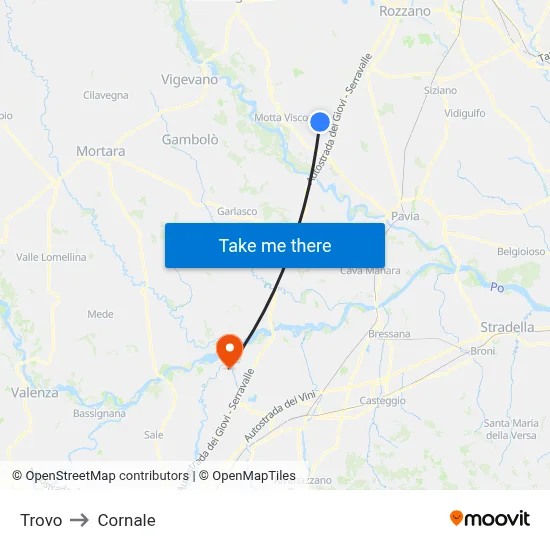 Trovo to Cornale map