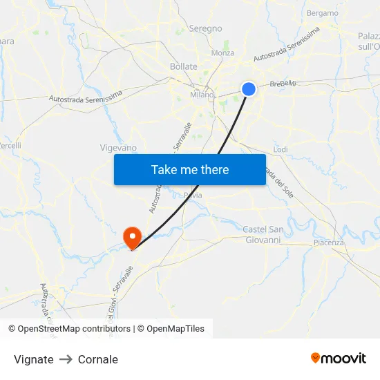 Vignate to Cornale map