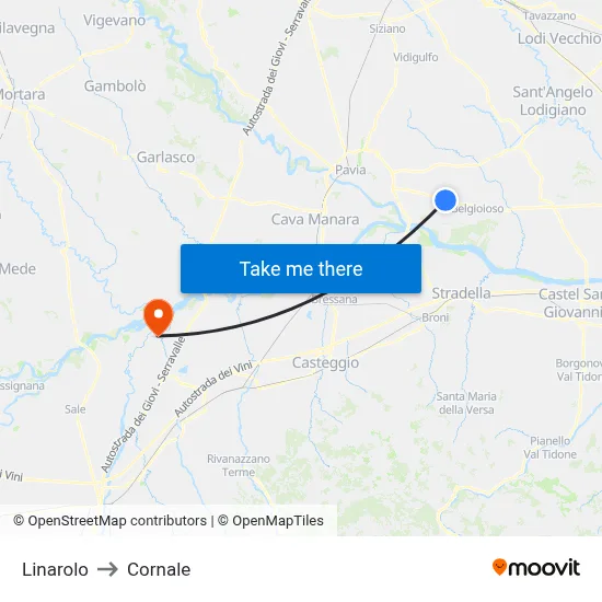 Linarolo to Cornale map