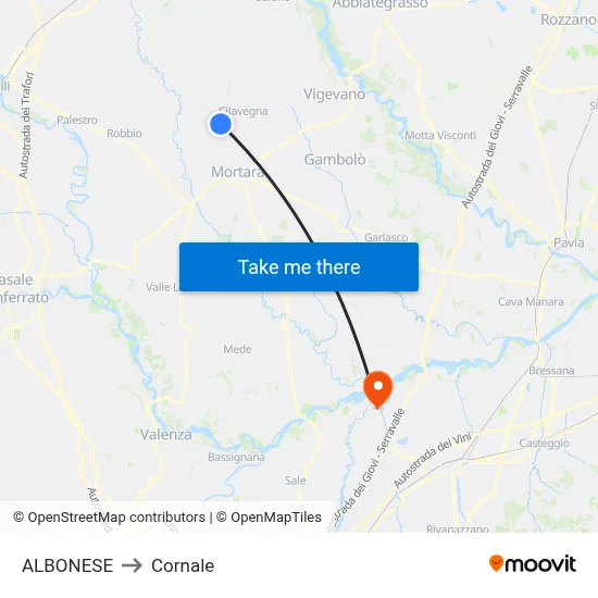 Albonese to Cornale map