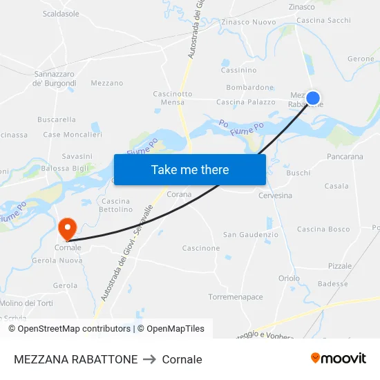 Mezzana Rabattone to Cornale map