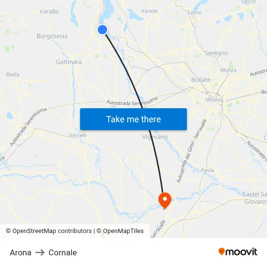 Arona to Cornale map
