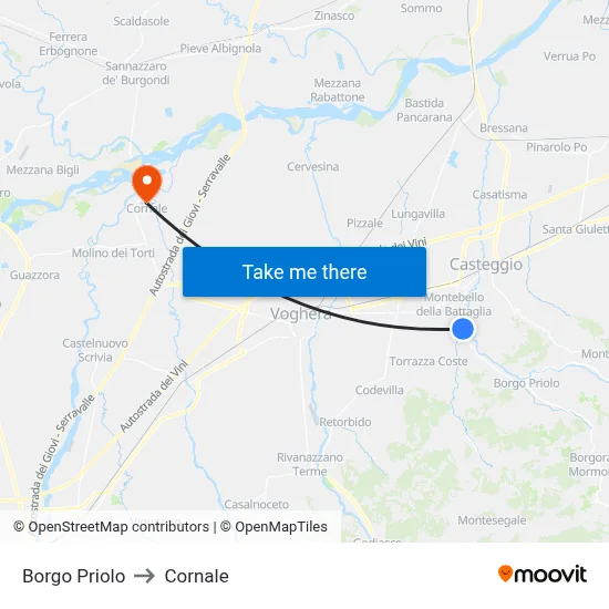 Borgo Priolo to Cornale map