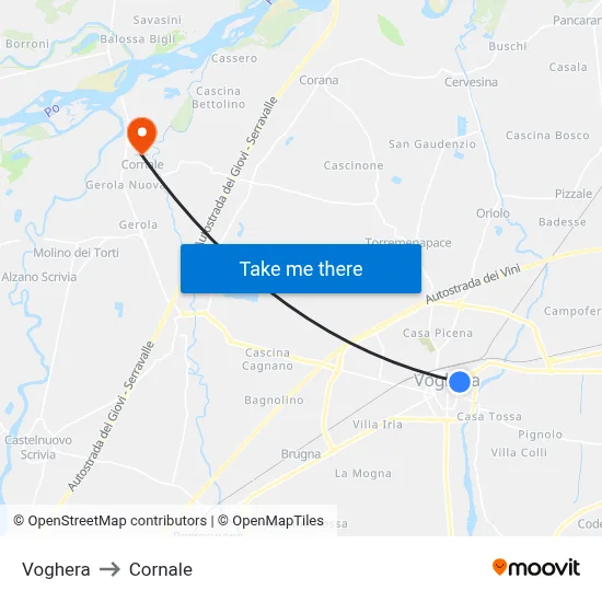 Voghera to Cornale map