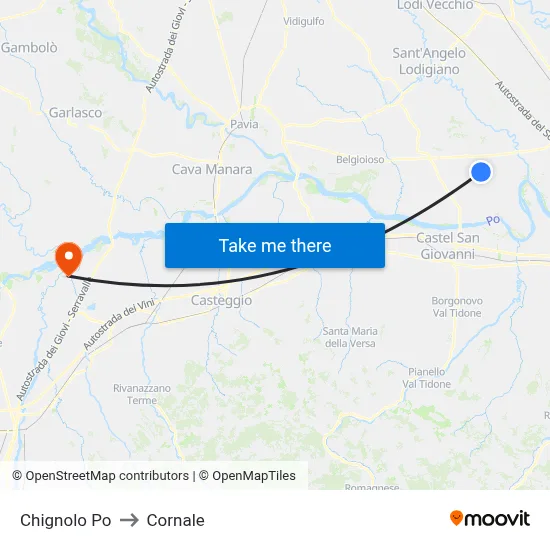 Chignolo Po to Cornale map