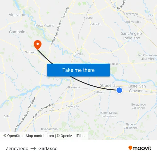 Zenevredo to Garlasco map
