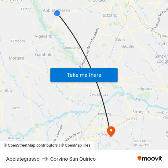 Abbiategrasso to Corvino San Quirico map