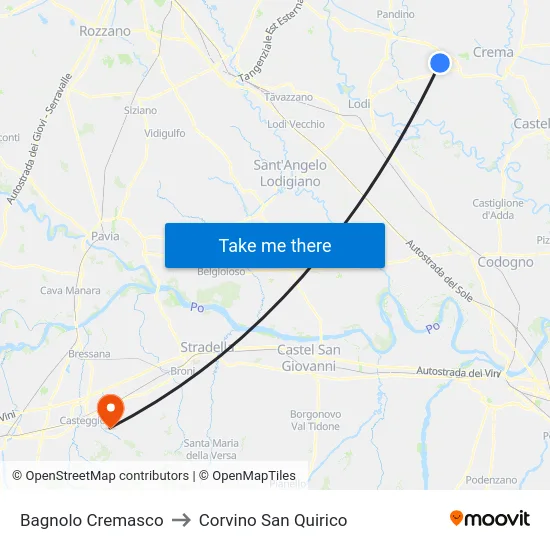 Bagnolo Cremasco to Corvino San Quirico map