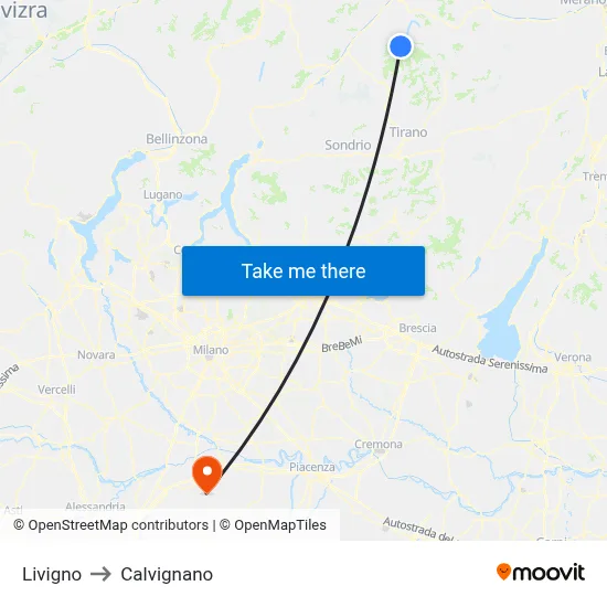 Livigno to Calvignano map