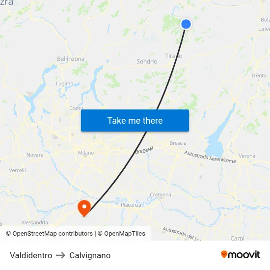 Valdidentro to Calvignano map