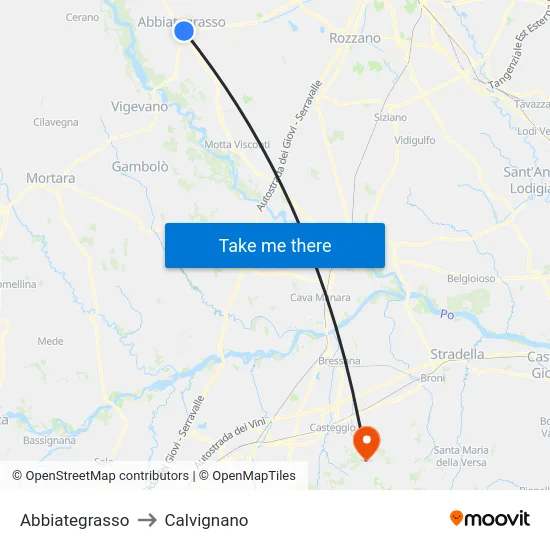 Abbiategrasso to Calvignano map