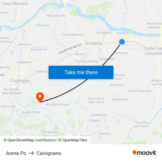 Arena Po to Calvignano map
