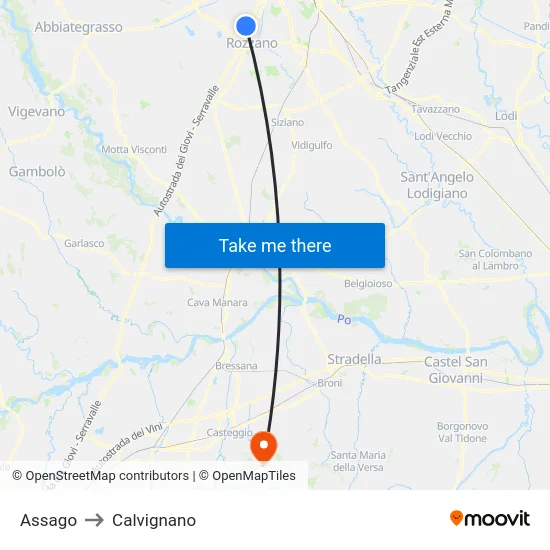 Assago to Calvignano map