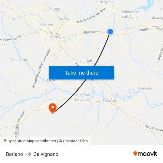 Bariano to Calvignano map