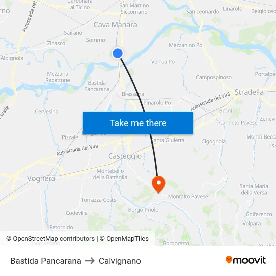 Bastida Pancarana to Calvignano map
