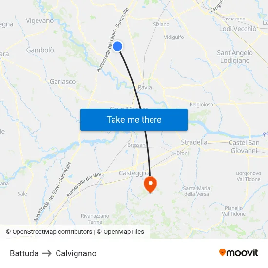 Battuda to Calvignano map