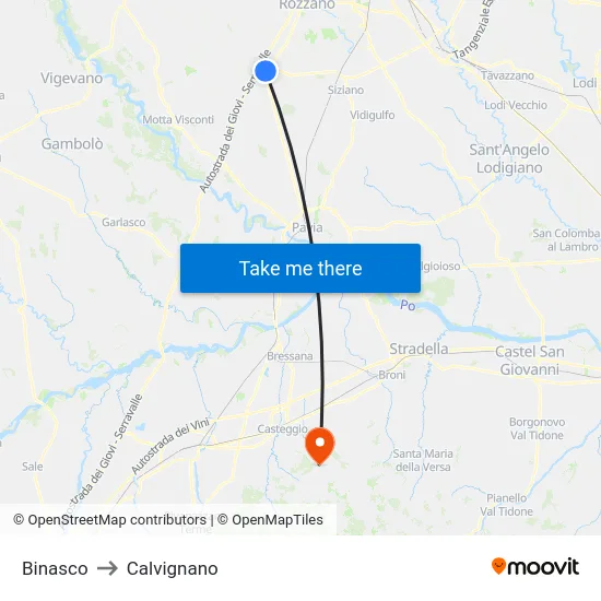 Binasco to Calvignano map