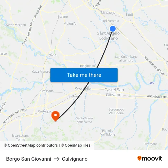 Borgo San Giovanni to Calvignano map