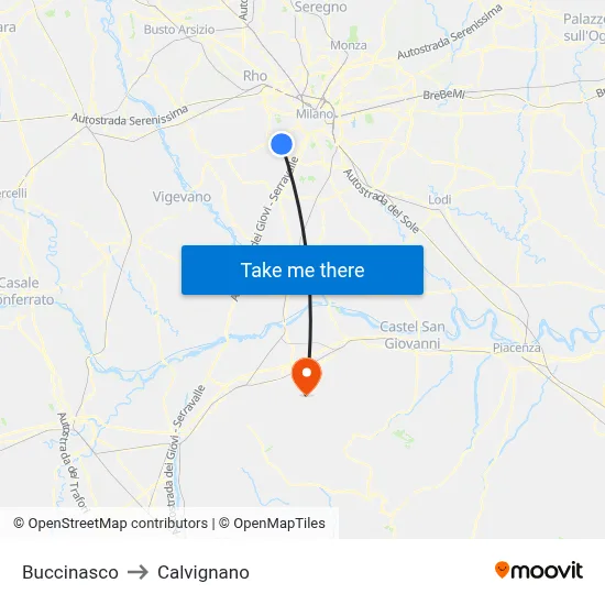Buccinasco to Calvignano map