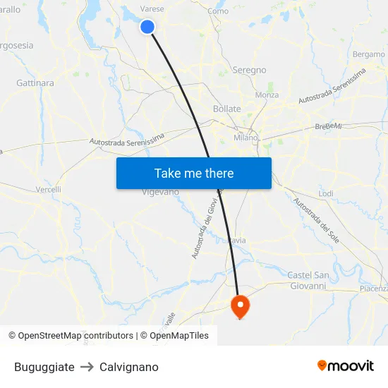 Buguggiate to Calvignano map