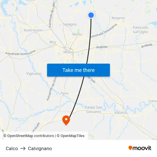 Calco to Calvignano map